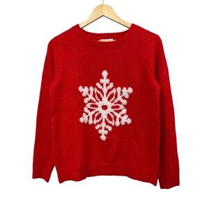Cupcakes & Cashmere Red Snowflake Holiday Christmas Sweater, Small